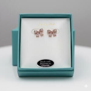 Swarovski Crystal Bow Earrings Rose Gold Tone Studs New In Box